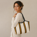 Bolso de hombro textil con asas de piel - PuraHechura