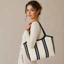 Bolso de hombro textil con asas de piel - PuraHechura