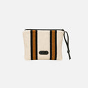 Cartera de mano de tela con asa de piel - Purahechura