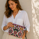 Cartera de mano de tela con asa de piel - Purahechura