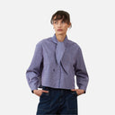 Blusa corta de rayas azules con lazada Orfeo para mujer vista frontal