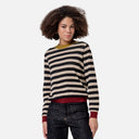 Vista frontal del jersey de rayas crudo y negro para mujer de Surkana.
