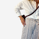 Pantalón recto crudo y granate