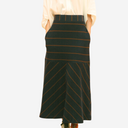 Falda midi azul marino y raya marrón