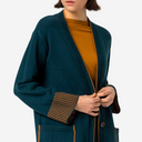 Cárdigan largo tricot verde y mostaza
