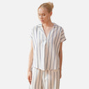 Blusa cuello camisero de rayas azules - PAN