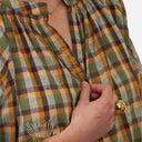 Blusa de cuadros de algodón con bordado floral - Orfeo