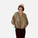 Blusa de cuadros de algodón con bordado floral - Orfeo