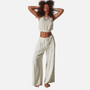 Top de lino natural con fruncido - DS Collection