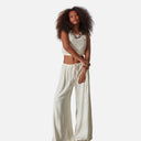 Top de lino natural con fruncido - DS Collection