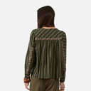 Blusa de rayas verdes con bordados florales - Orfeo