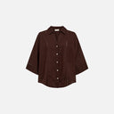 Blusa marrón de lino manga corta botones Freequent