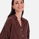 Blusa marrón de lino manga corta botones Freequent