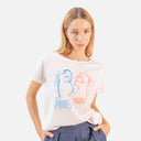 Camiseta blanca de algodón con caras - PAN