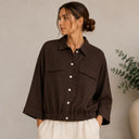 Chaqueta marrón de lino con botones - Freequent