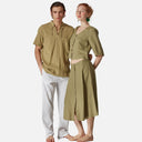 Falda midi verde de lino natural con botones - DS Collection