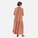 Vestido largo con fruncidos y encaje - Orfeo