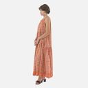Vestido largo con fruncidos y encaje - Orfeo