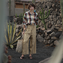 Pantalón amplio beige con cintura elástica y cordón - Orfeo