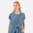 Blusa azul jacquard asimétrica - PAN