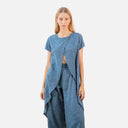 Blusa azul jacquard asimétrica - PAN