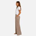 Pantalón ancho beige con lurex dorado - Freequent
