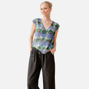Blusa estampada de plumas pavo real - PAN
