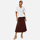 Falda midi marrón calada con cintura elástica - Freequent