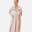 Vestido midi fluido con escote pico y rayas - PAN