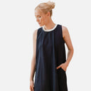 Vestido largo azul y blanco de tirantes-PAN