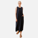 Vestido largo azul y blanco de tirantes-PAN