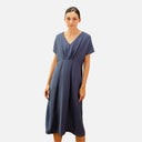Vestido midi azul con fruncido - PAN