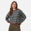 Jersey de punto jacquard para mujer Surkana con cuello redondo y estampado multicolor inspirado en tejidos nórdicos.