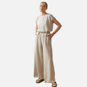 Pantalón beige de rayas negras fluido - PAN