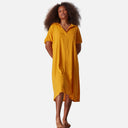 Vestido de lino natural con cuello de polo - DS Collection