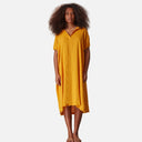 Vestido de lino natural con cuello de polo - DS Collection