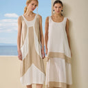 Vestido largo de lino natural bicolor - DS Collection
