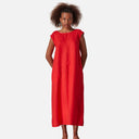 Vestido recto de lino natural con tirantes - DS Collection