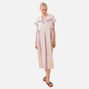 Vestido midi fluido con escote pico y rayas - PAN