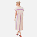 Vestido midi fluido con escote pico y rayas - PAN
