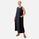 Vestido largo azul y blanco de tirantes-PAN