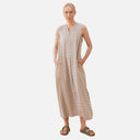 Vestido largo beige de rayas negras tirantes - PAN