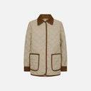 Abrigo acolchado beige Freequent con cuello y detalles de pana marrón