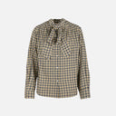 Blusa de cuadros Feeka 100% algodón con cuello alto y lazo delantero.