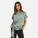 Blusa satinada verde agua Freequent de mujer con nudo lateral y manga corta