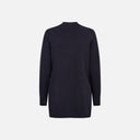 Vista trasera de la chaqueta de punto larga azul marino para mujer.