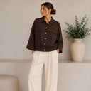 Chaqueta marrón de lino con botones - Freequent