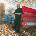 Conjunto de camisa y pantalón verde oscuro con rayas teja de PAN