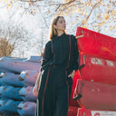 Conjunto de pantalón y camisa verde oscuro con rayas teja de PAN