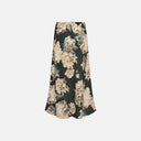 Vista trasera de falda midi floral Freequent verde oscuro con ligero vuelo